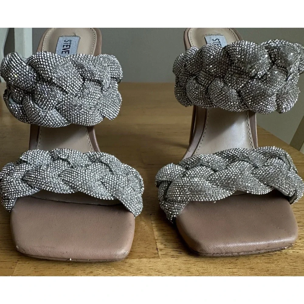 Steve Madden Women's Kenley High Heels Slip-on Sandal Rhinestone Tan Size 6M - Picture 4 of 11